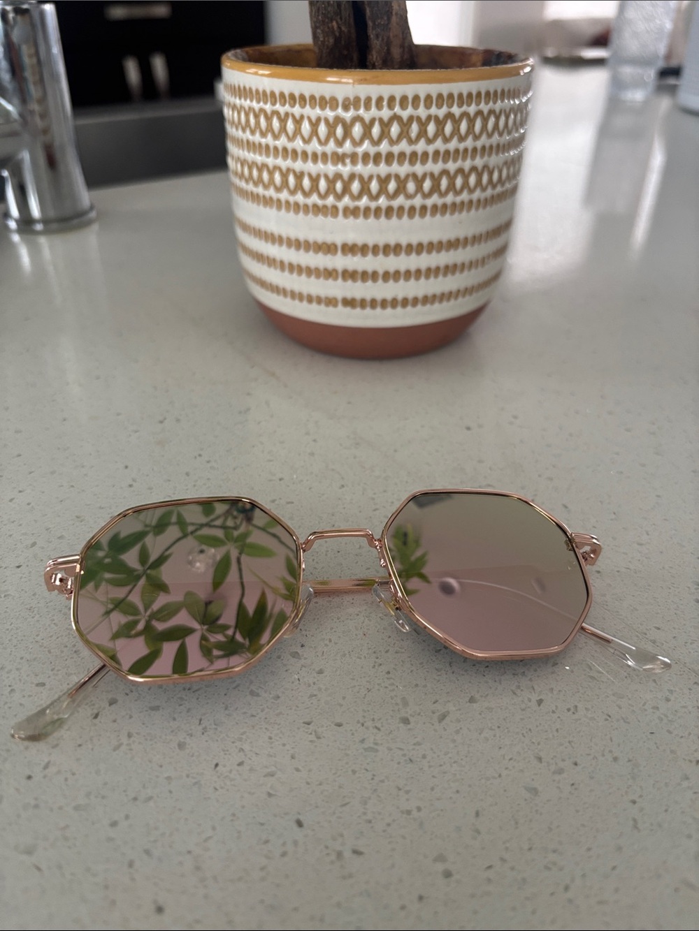 Octagon Rose Gold Sunglasses with Pink Tinted Lenses